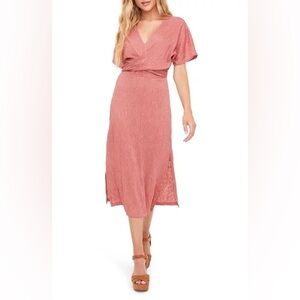 All in Favor Pink Wrap Tie Front Midi Dress